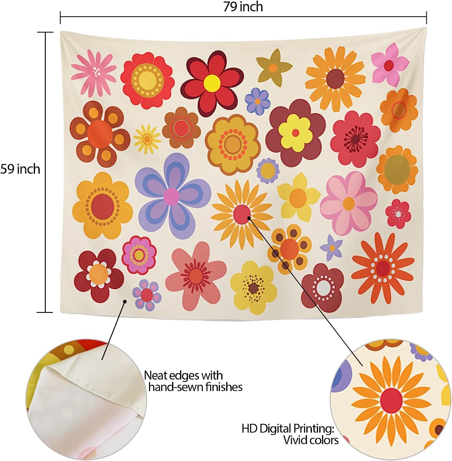 Amazon.com: TOMPOP Tapestry 1960 Vintage Flowers 60S 70S Orange