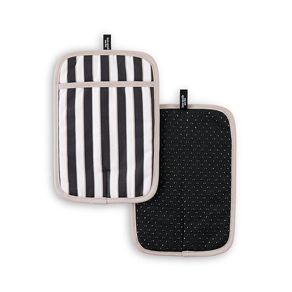 Kate Spade New York Botanical Stripe Pot Holder 2-Pack Set, 7" x 10", Black/Beige