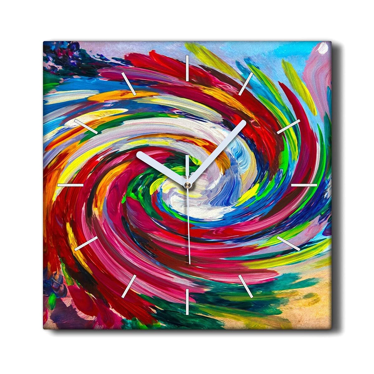 Horloge Murale sans tic-tac 30x30cm Toile Tourbillon coloré