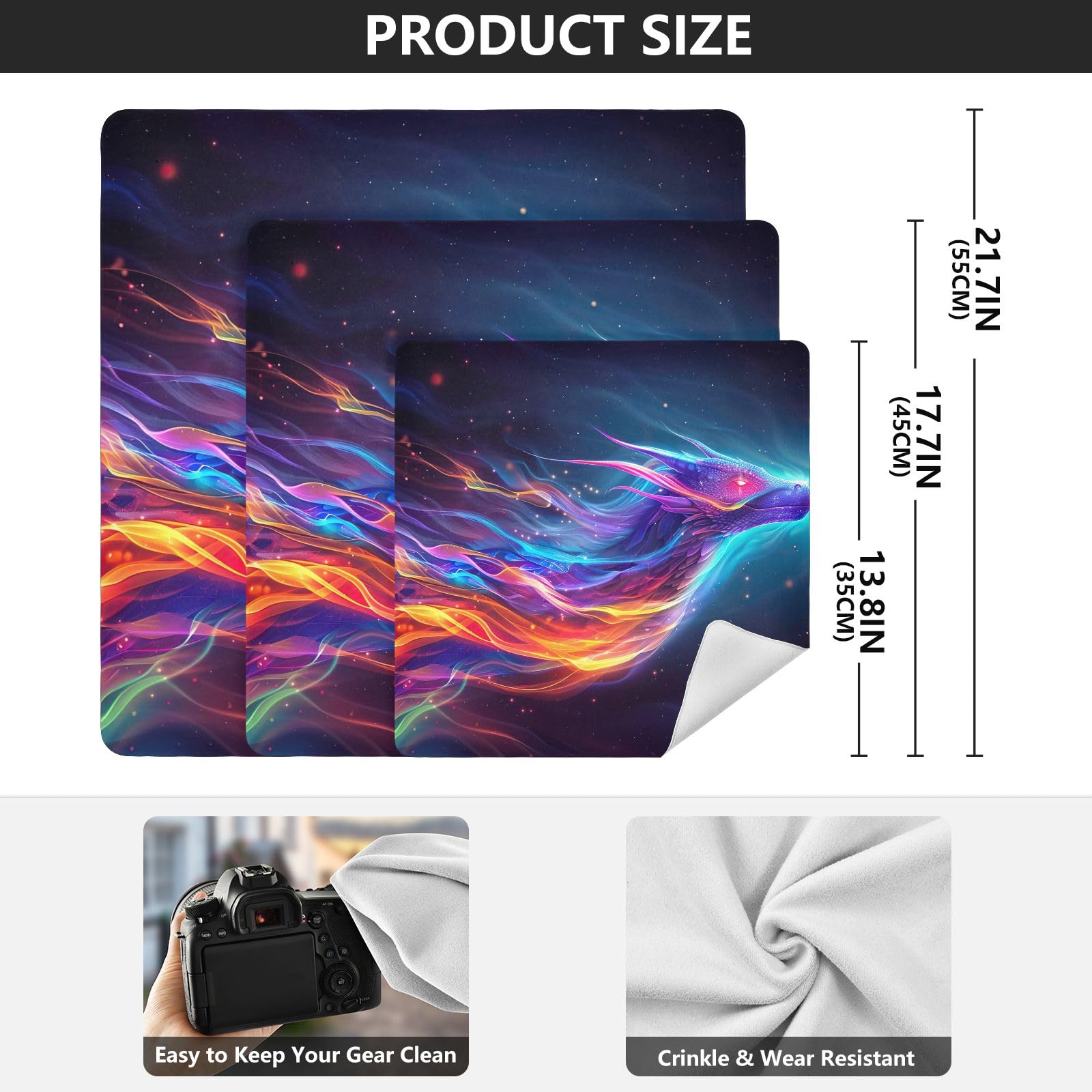 ODAWA Cosmic Wolf Purple Self Adhesive Cloth 13.8X13.8 Inch Magic Flexible Folding Self-Stick Makeup Bag Magic Self-Adhesive Cloths for Camera, Lens, Laptop