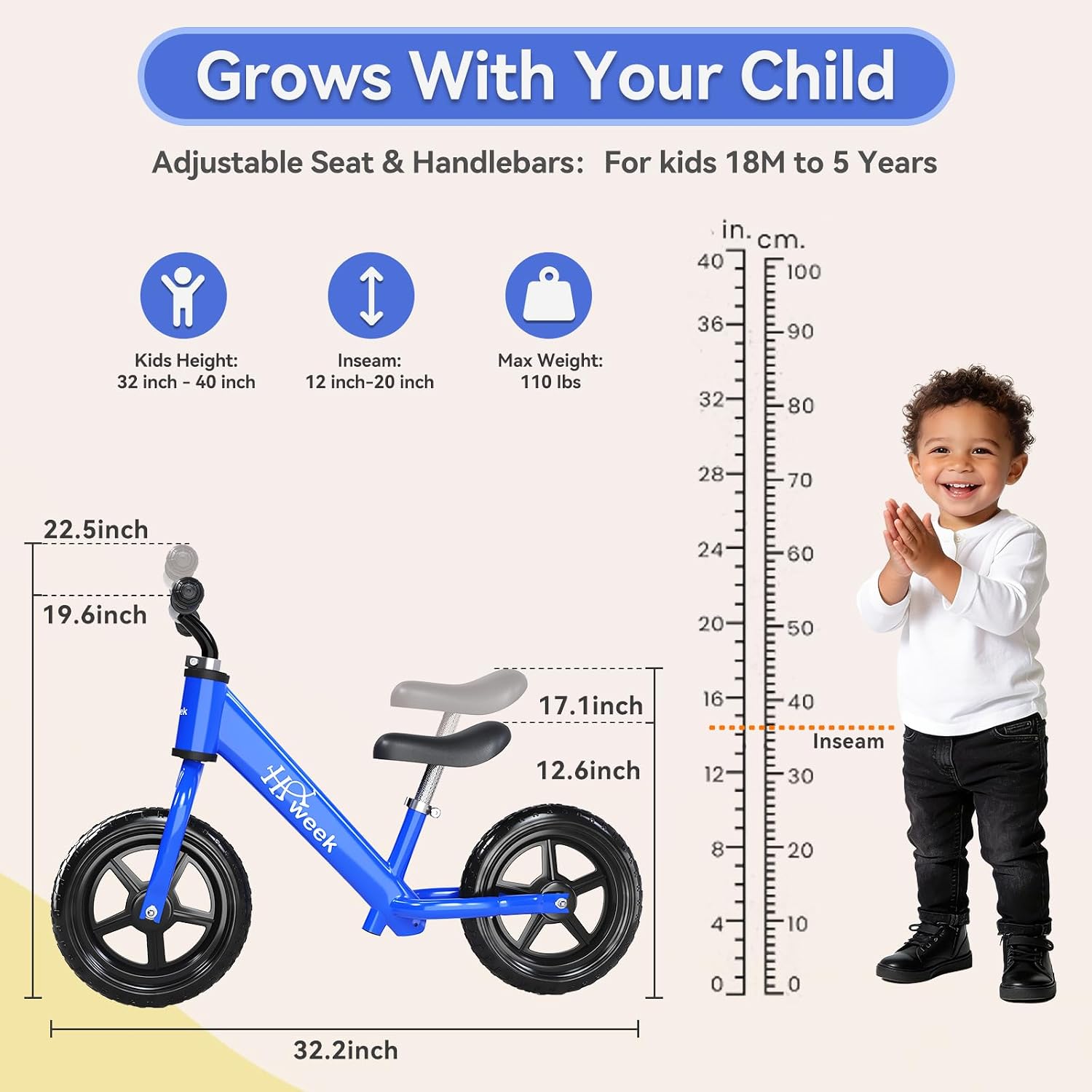 toddler balance bike 12” no pedal training bicycle for kids 24 months to 5 years tool-free adjustments seat and handlebar best gift for 2 3 4 5 boys girls | no pedal blue