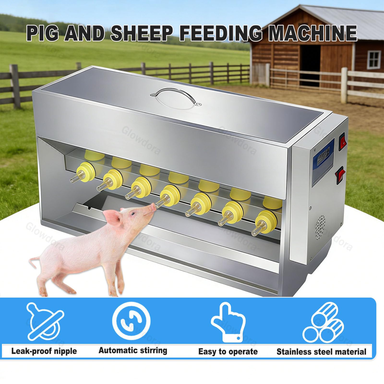 Biberón Automático para Lechones, Biberón para Lechones De Temperatura Constante, Estación De Alimentación De Silicona para Lechones De Tetina 10/14, Apto para Granjas Y Pastos. 10Nipples
