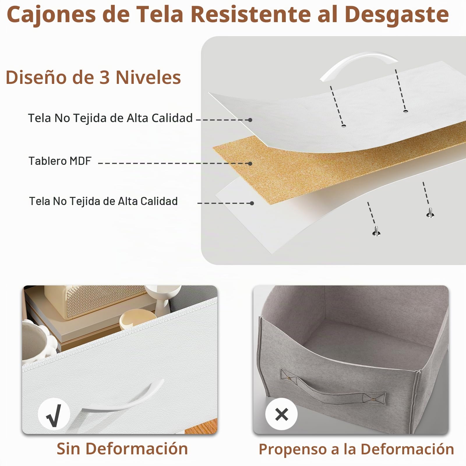 Somdot Comoda Dormitorio con Cajones de Tela, Cajonera para Salón, Estudio y Habitación Infantil, Armario, Gavetero, 30 Profundo x 42 Ancho x 93 Alto (4 Cajones), Blanca | Mueble de almacenamiento de tela, cómoda, sala de estar, pasillo, parte superior de