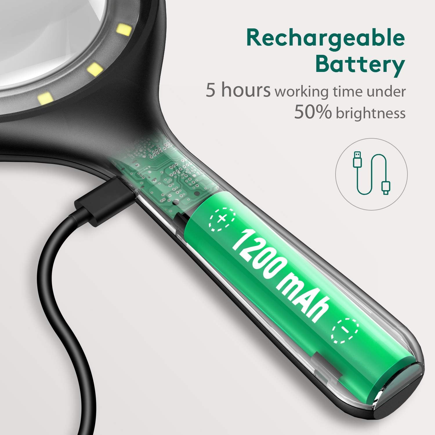 Rechargeable Magnifying Glass with Light 16 LED Dimmable, 3 Adjustable Brightness Kaome 3X 10X Lighted Magnified Glass with Stand, Handheld Magnifier for Exploring, Jewelry & Crafts-Black