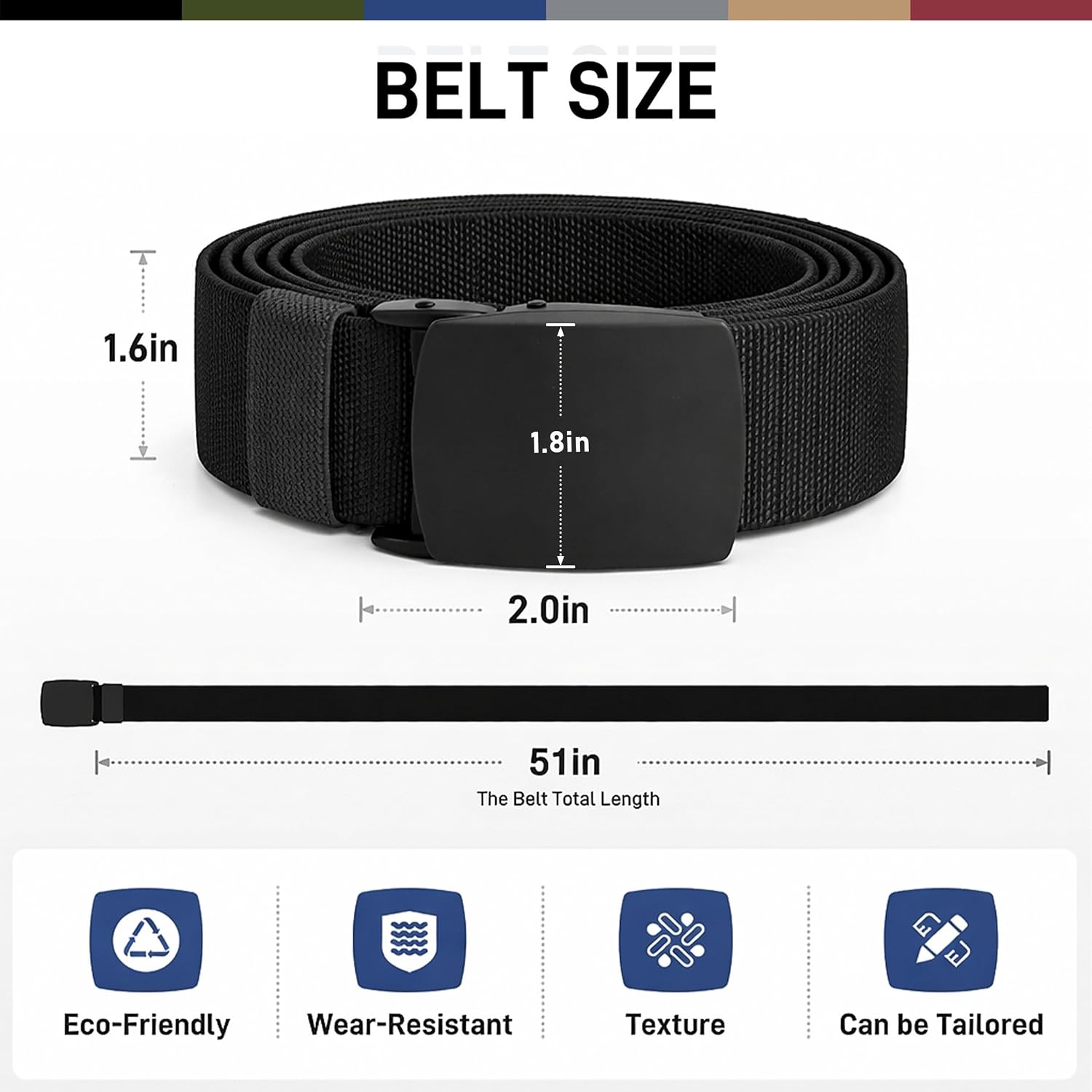 UNGGJKB Men's Tactical Belt, Nylon Casual Elastic Belt, Work Belt That Can Be Cut And Adjusted