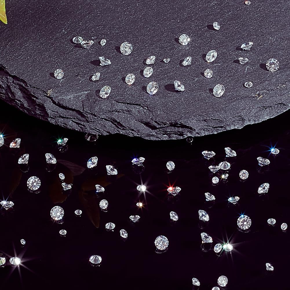 Beebeecraft 700Pcs 1.2-3mm Clear Cubic Zirconia Grade AAA Small Loose CZ Stones with Pointed Back 7 Sizes Faceted Cabochons for Jewelry Making
