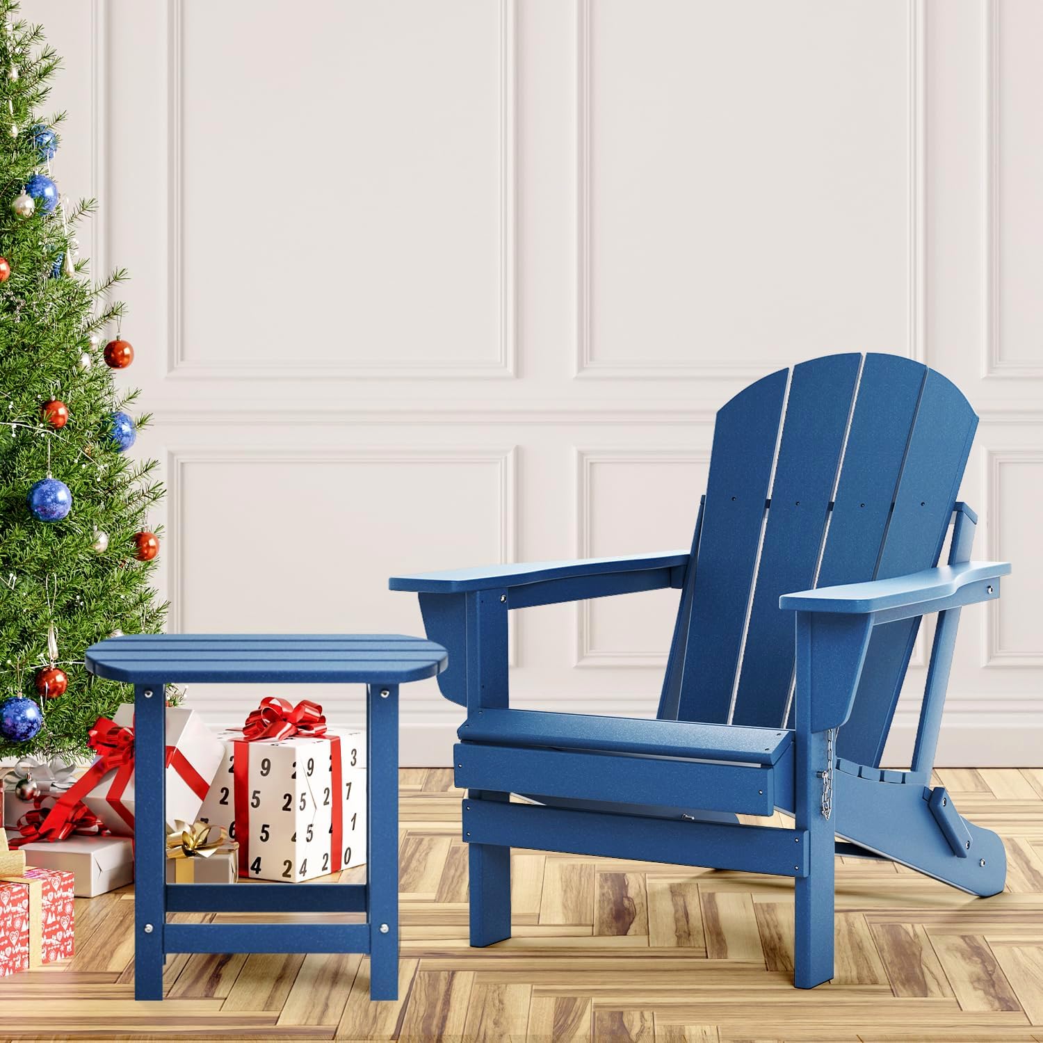 TORVA 2PCS Folding Adirondack Chair,Fire Pit Chair,Patio Outdoor Chairs All-Weather Proof HDPE Resin for BBQ Beach Deck Garden Lawn Backyard(Navy Blue Color)