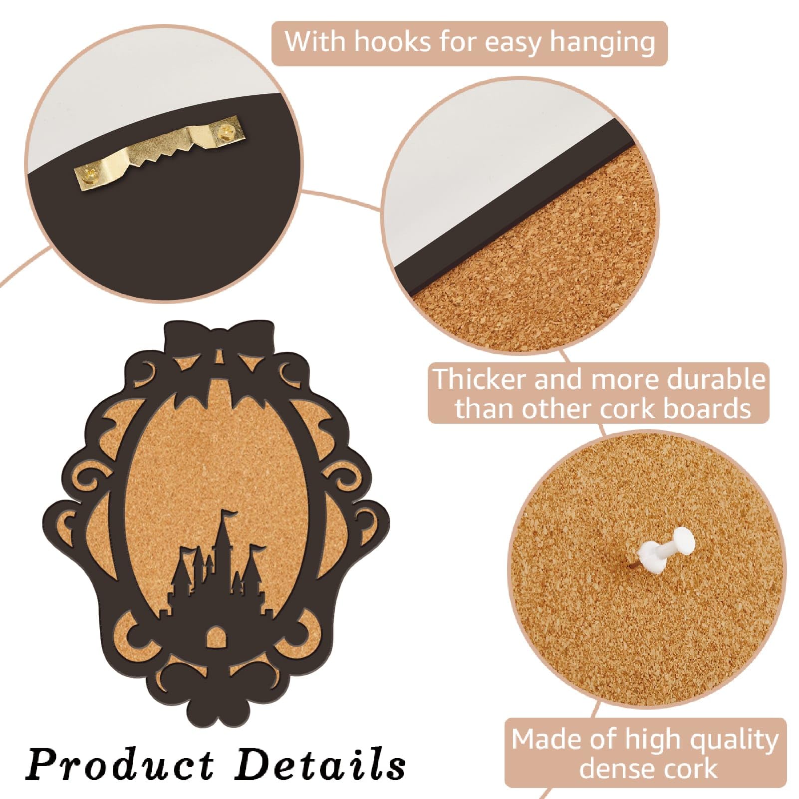 CRASPIRE Castle Pin Cork Board 11.8 x 9.1 Inch Wings Wooden Framed Bulletin Display Badge Saddle Brown Wall Mounted Memory Memo Brooch Holder Storage for Home Bedroom Women Gift Wedding Decoration - Image 3