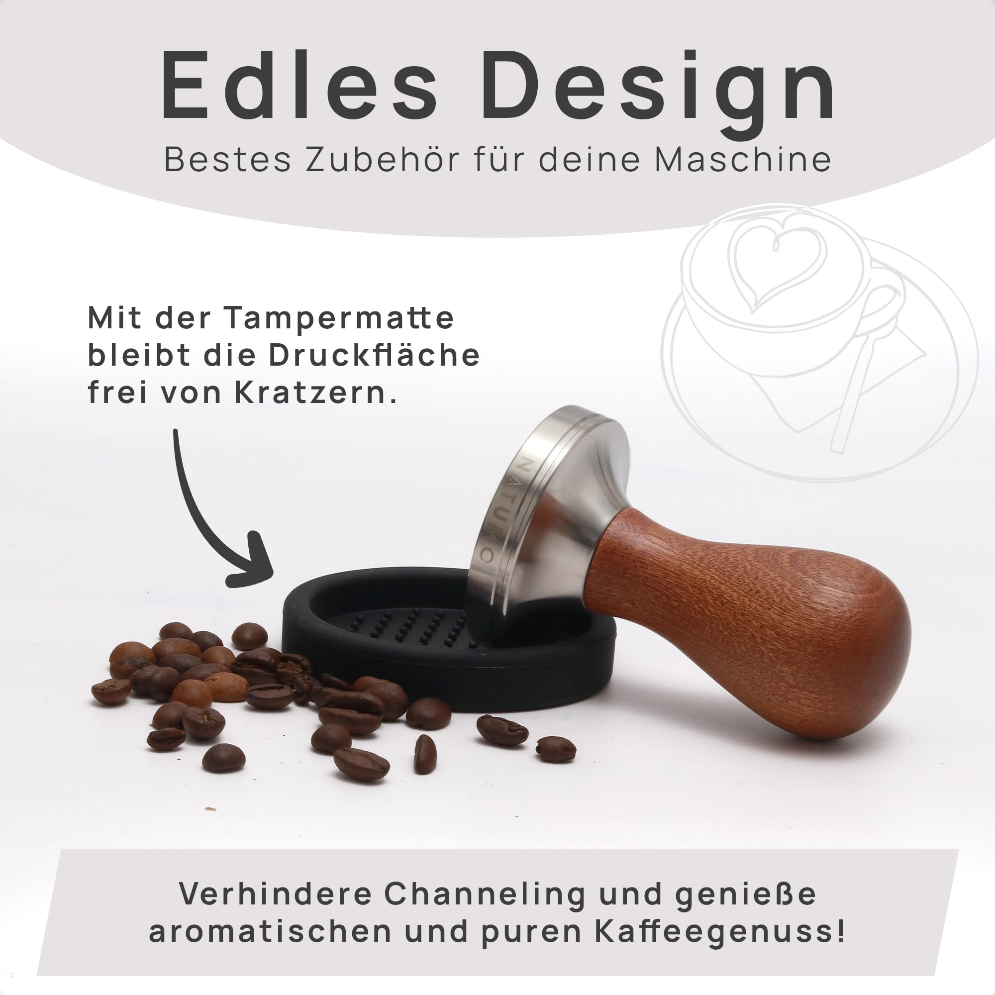 NATUMO Espresso Tamper 58mm mit Holzgriff, Siebträger Zubehör, Kaffe Tamper Set Holz mit Tampermatte