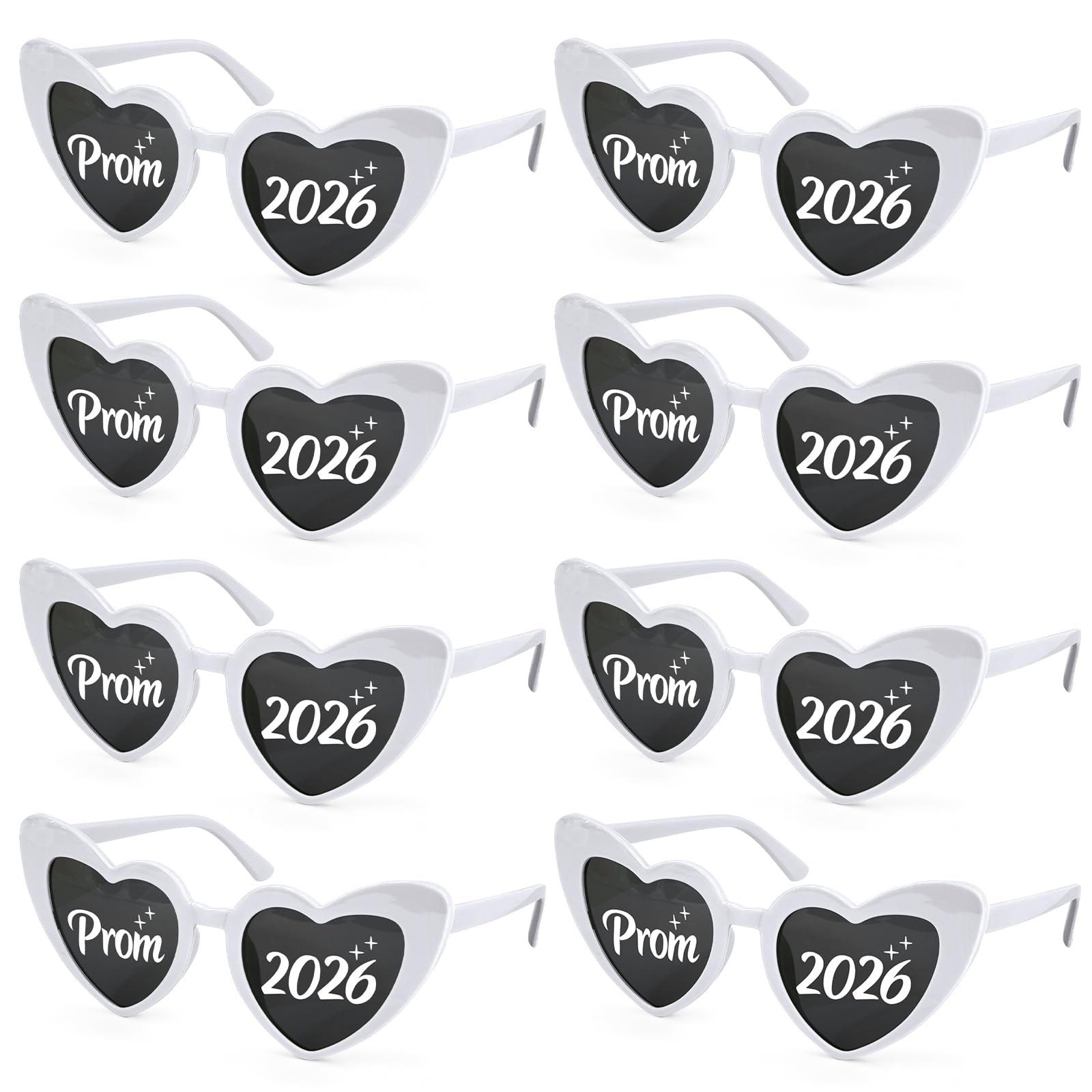 DOORIO 8 Pack Prom 2026 Glasses, 2026 Graduation Party Sunglasses Bulk Heart Shaped Prom Party Favours Graduation Gifts Photo Props for High School College (Heart, White) — image 1