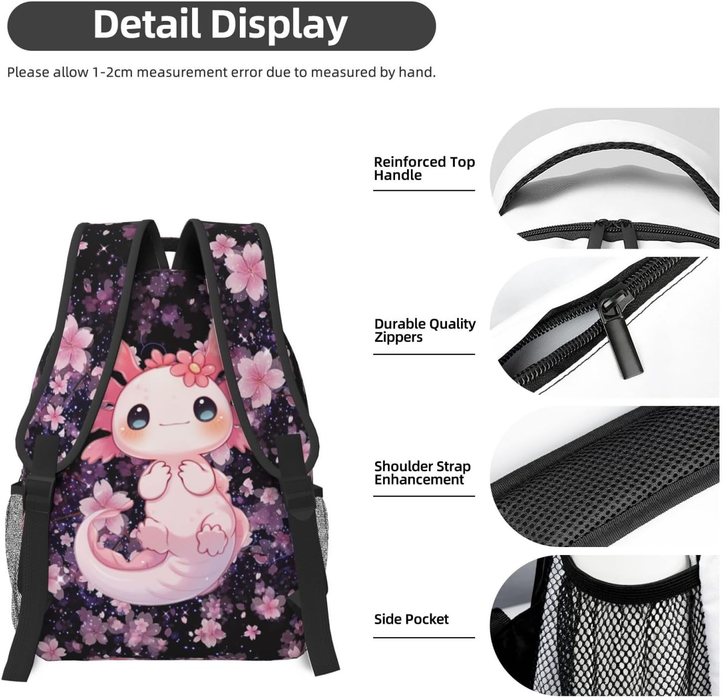 Axolotl Backpack for School Boys Girls 16.5 Inch Lightweight Waterproof Bookbag with Laptop Sleeve for Teens College image 5