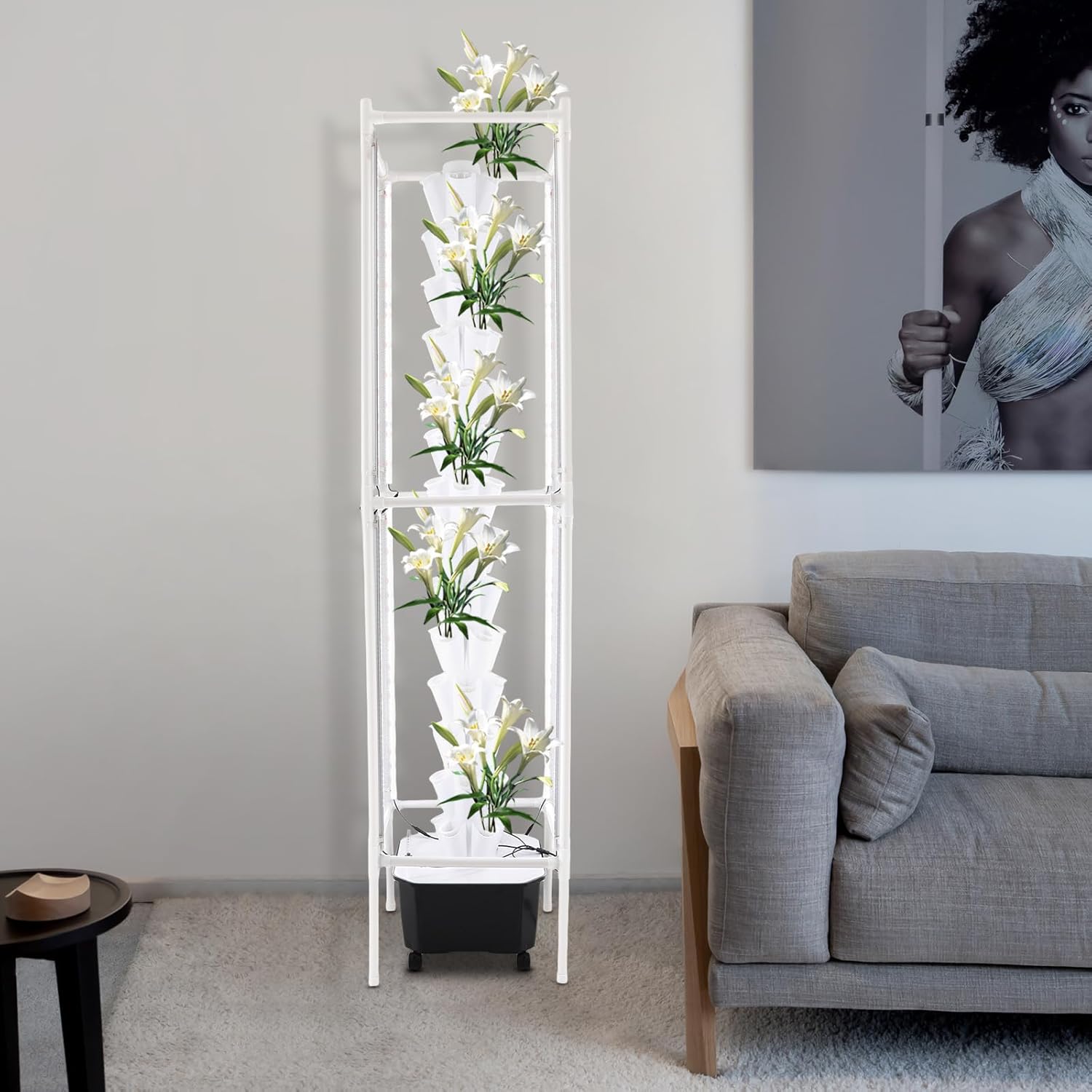 Hydroponic Growing System Kit - 70 Pods Large Vertical Hydroponics Tower with 8 LED Light Strips, 14-Tiers Smart Indoor Herb Garden for Kitchen Office Winter Balcony Planting (White)