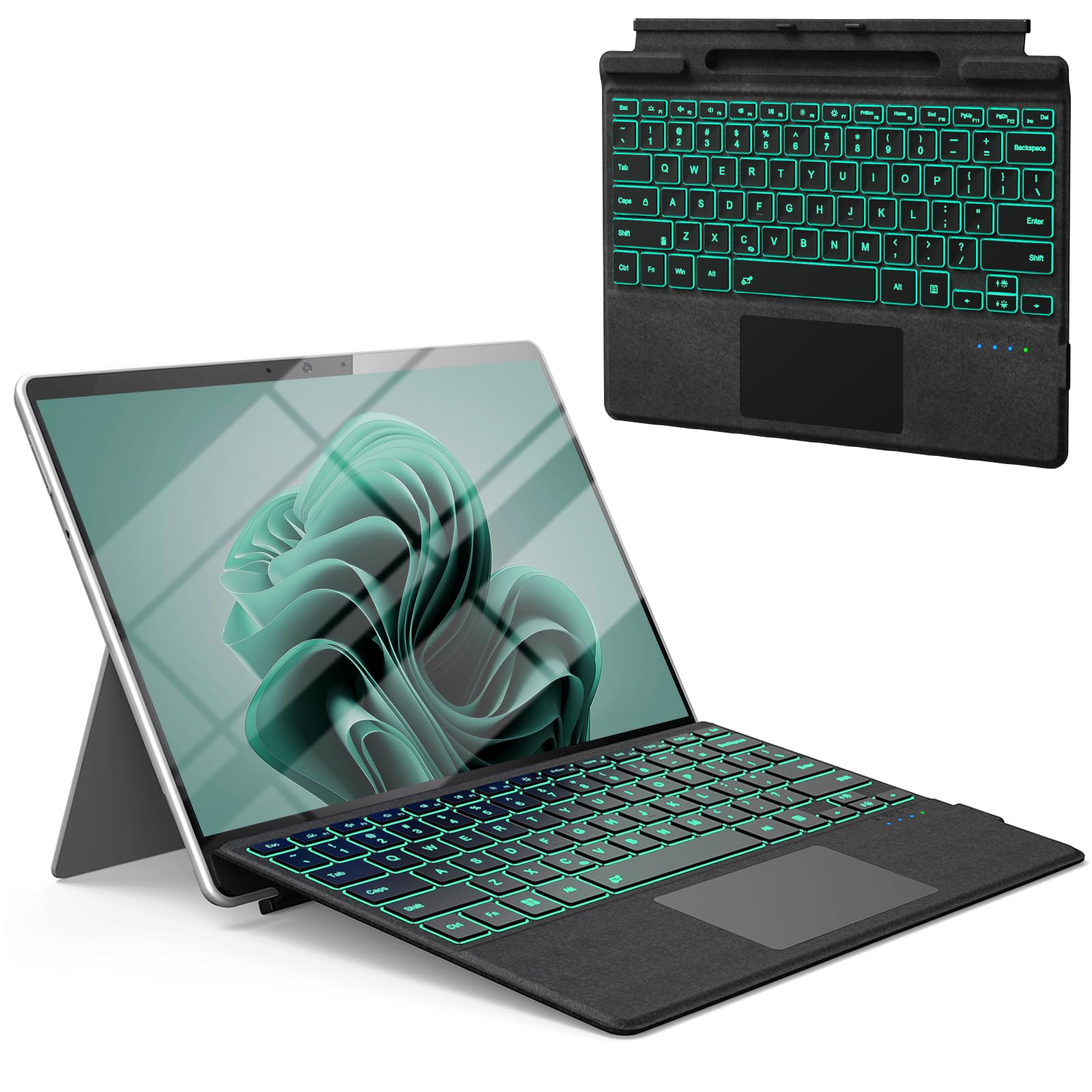 Photo 1 of Surface Pro Bluetooth Keyboard for Microsoft Surface Pro 11/10/9/8/X 13", 7 Color Backlits Wireless Type Cover with Multi-Touch Trackpad & Pen Holder, Magnetic USB-C Rechargeable Slim Keyboard, Black