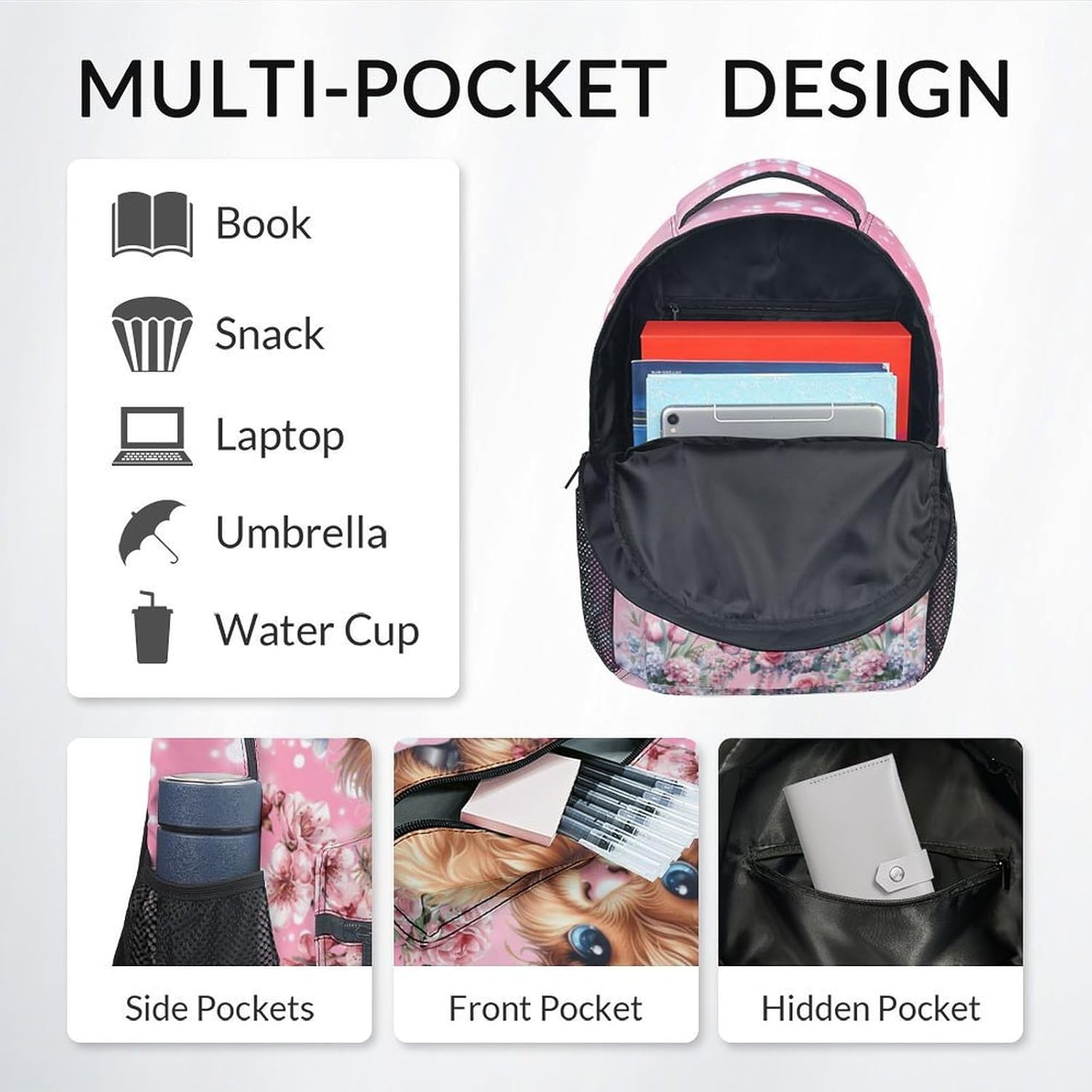 Mercuryelf Backpack for Kids - Girls School Bag 17 Inch Roomy Compartment Cute Highland Cow Bookbag for Elementary