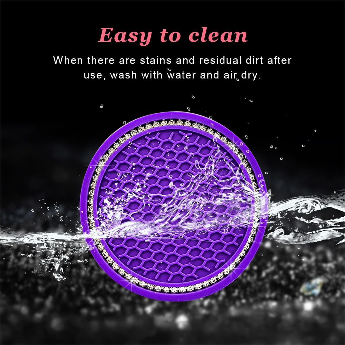 Ziciner 2 Pack Bling Car Cup Coaster, Crystal Soft Rubber Cup Holder Insert Coaster, Anti-Slip Rhinestone Drink Cup Mat, Universal Interior Car Accessories for SUV Truck (Purple&White), 2.75 inches image 5