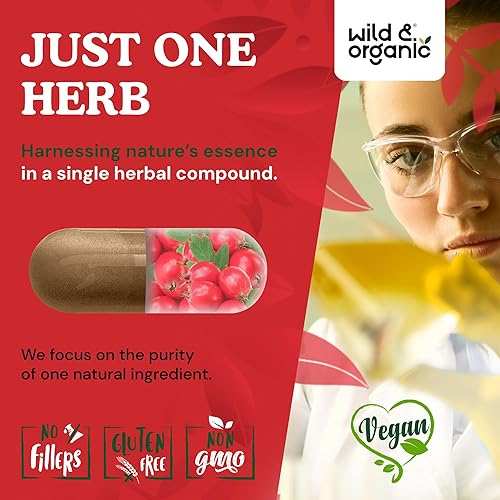 Miniatura 5 de Wild & Organic Cápsulas de bayas de espino de 1200 mg - Soporte general - Suplemento de bayas de Hawthorne - Polvo de fruta Crataegus Monogyna - 30