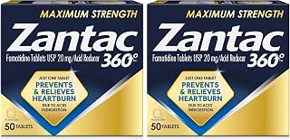 Zantac 360 Maximum Strength Heartburn Prevention and Relief Tablets, 20 mg Famotidine Pills with Targeted Relief to Control Acid Before Heartburn Starts, 50 Count (Pack of 2)