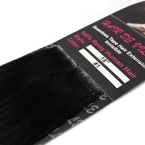 Miniatura 3 de 20 extensiones de cabello humano Remy invisibles inyectadas a máquina de poliuretano de 18 pulgadas (#1 negro)