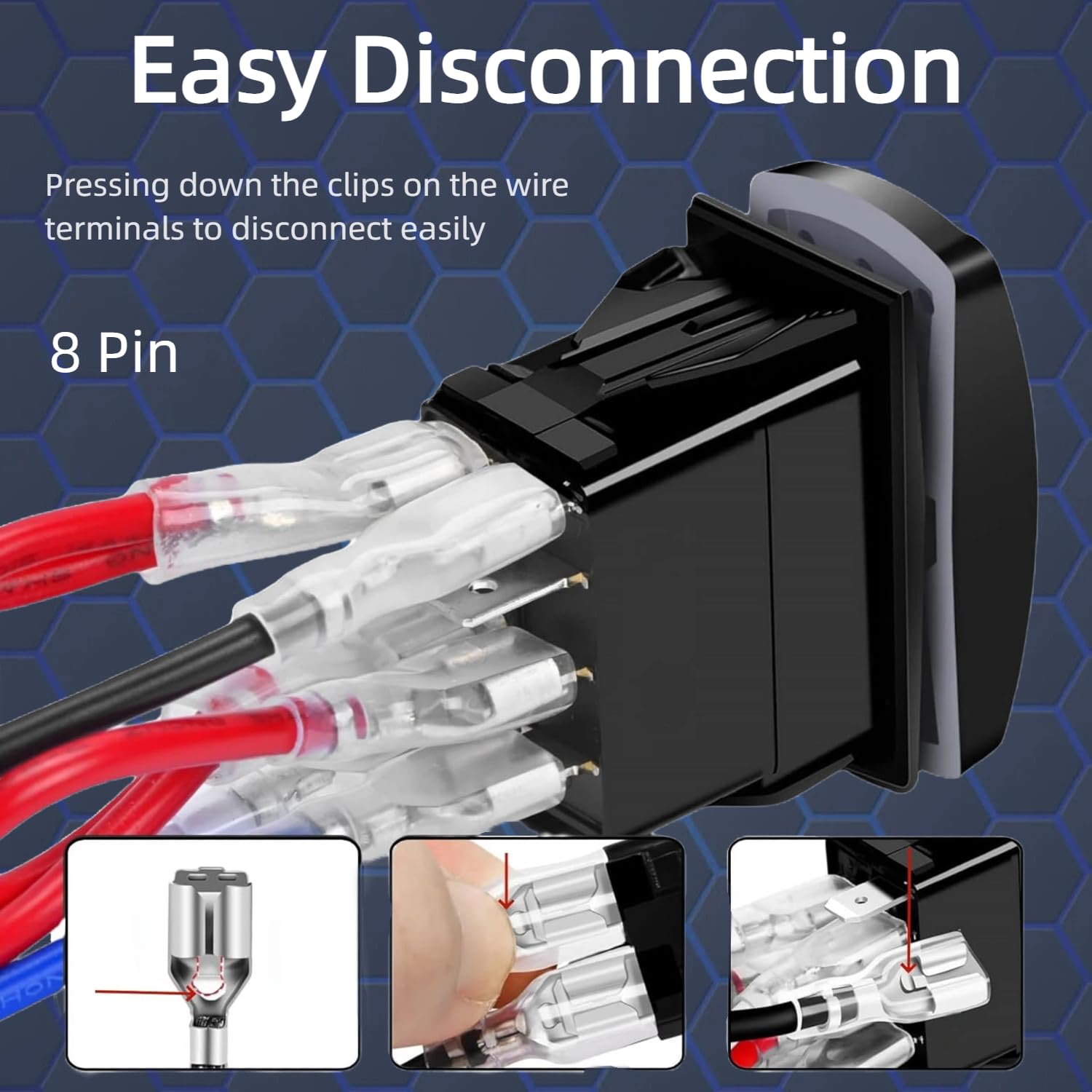 Marine 8 Pin DPDT Momentary 12V-24V Rocker Switch Panel (with Panel, Blue) | 3 Position (ON)-Off-(ON) Heavy Duty Waterproof Toggle Switch, Up/Down Control for Motor Reversing, Boat, RV Jacks & Winches