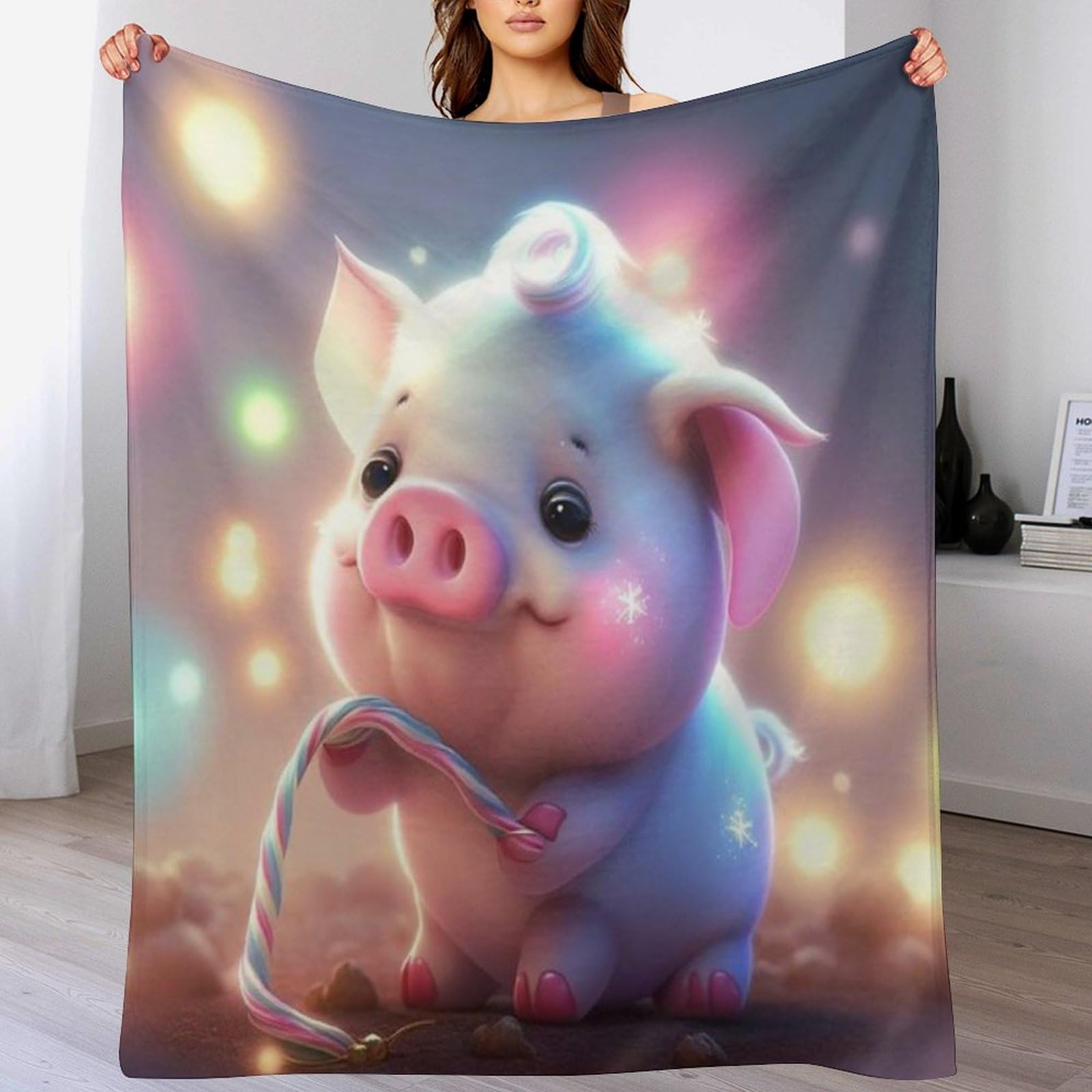 Couverture polaire cochon en flanelle douce chaude et thermo-isolante