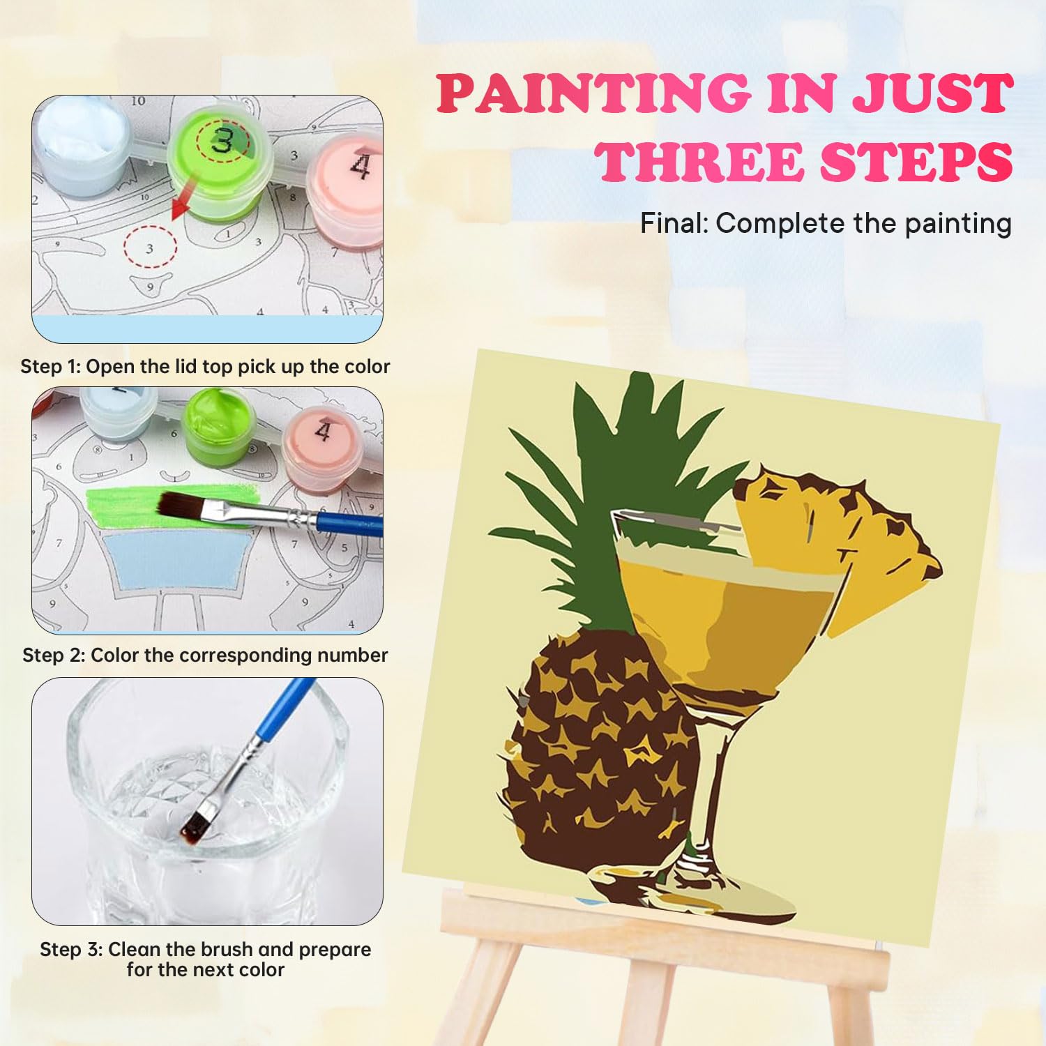 Wishtokee Lot de 4 Kits de Peinture par Numéros pour Adulte DIY Kit de Peinture par Numéros à l'huile Acrylique Débutants Enfants pour Décoration de la Maison 20X20CM
