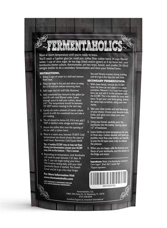Fermentaholics ORGANIC Kombucha SCOBY With Twelve Ounces of Starter Tea - Live Starter Culture - Makes A One Gallon Batch - 1.5 Cups of Strong Mature Starter Tea - Brew Your Own Kombucha (1 Pack, 1, Count)