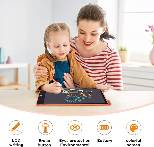 Tableta de Escritura Color Lcd 12 Pulgadas, Tablet Escritura Pantalla Colorido Infantil, Tableta Grafica Dibujo Niños Adecuada Para el Hogar, Escuela, Oficina, Cuaderno de Notas con Fundas (Orange) - 3