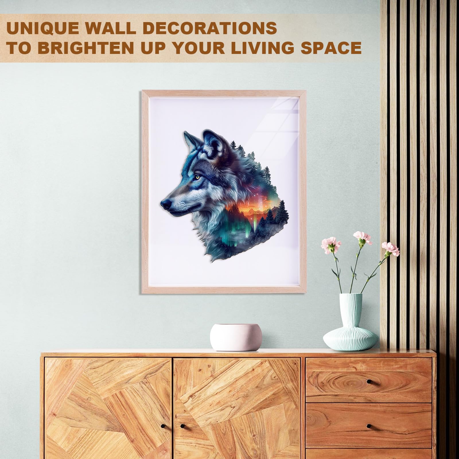 Puzzle en bois pour adultes - Loup aurore - L-190 pièces | Puzzle en bois de forme unique pour adultes, casse-tête en bois, puzzle en bois défi, 34 x 32,8 cm
