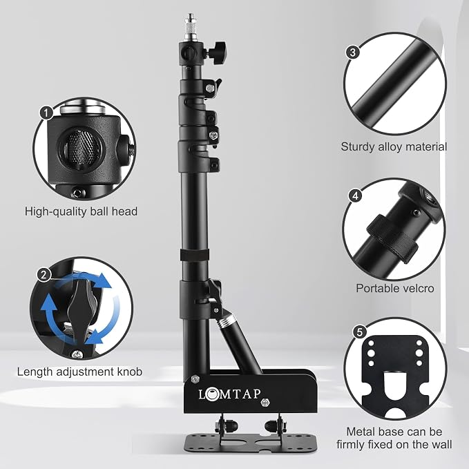 Soporte de pared para luz de anillo ajustable 45.7" para fotografía miniatura 4