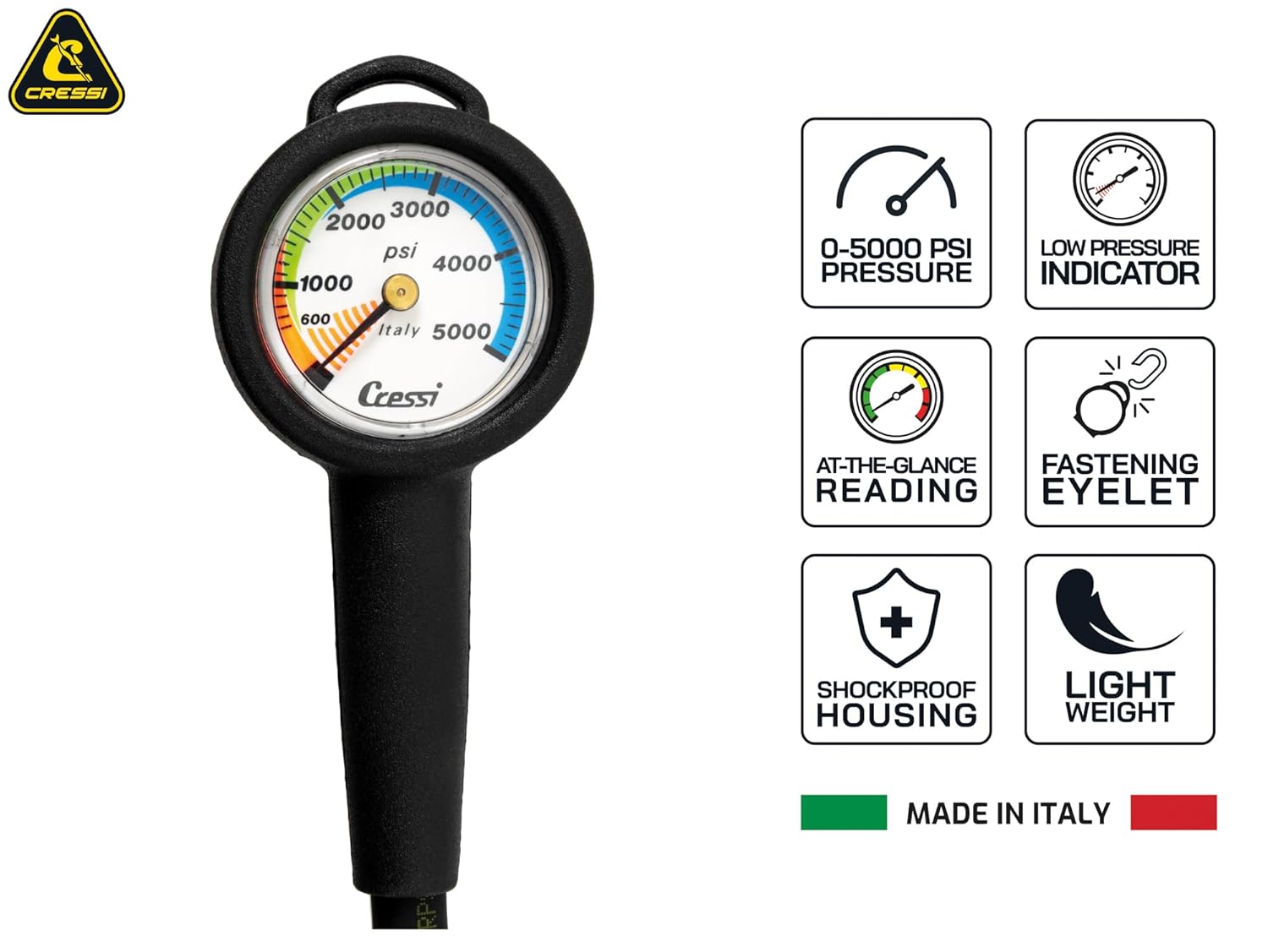 Cressi Rugged Analogic Console Analogic Pressure Gauges, Imperial, Mini SPG