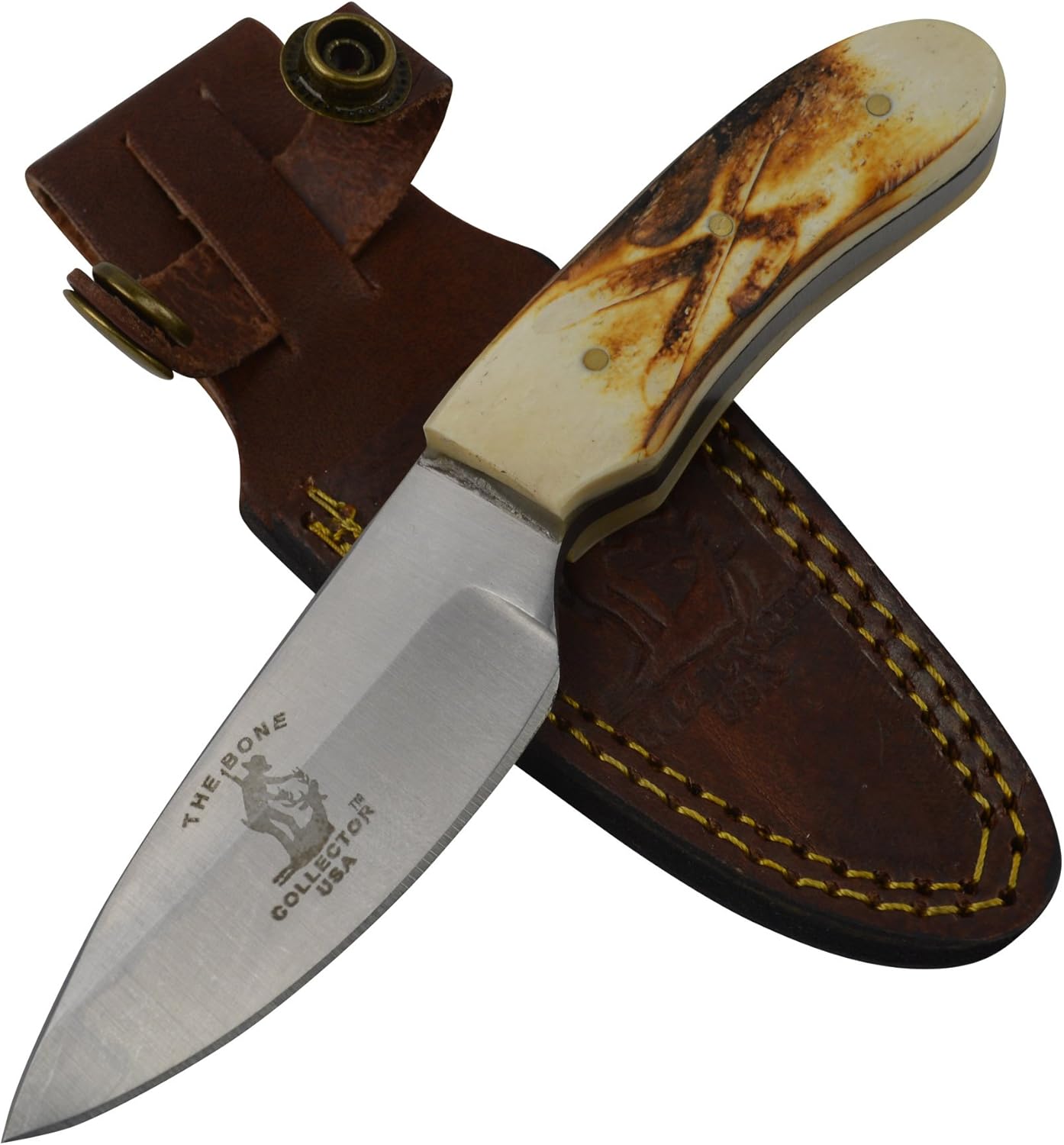 The Bone Collector Real Bone Handle Survival Fixed Blade Hunting Skinning Knife Gift Set of 2 Knives BC808 & BC804