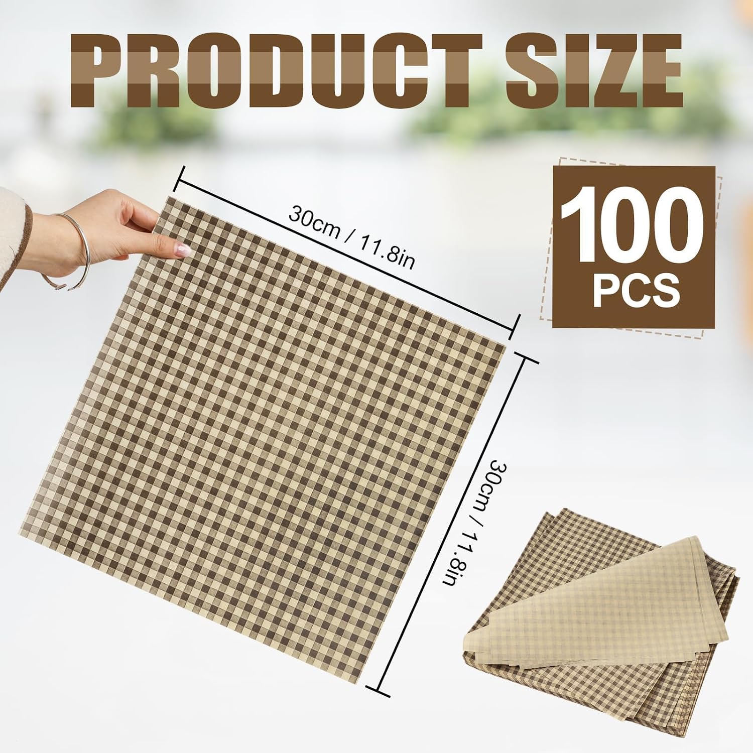 100 pcs Wax Paper Sheets 11.8x11.8 in Wax Paper Squares Greaseproof Paper Sandwich Wrapping Paper Sheets Wax Paper Sheets for Food (Brown)