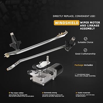 602-203AS Windshield Wiper Motor and Linkage Assembly, For Chevrolet For Chevy C1500/C2500/C35/C3500HD/Blazer/Suburban/Tahoe/Kodiak 1988-2002, For GMC K3500/C6000/C7000/C3500HD/C1500 1988-2002