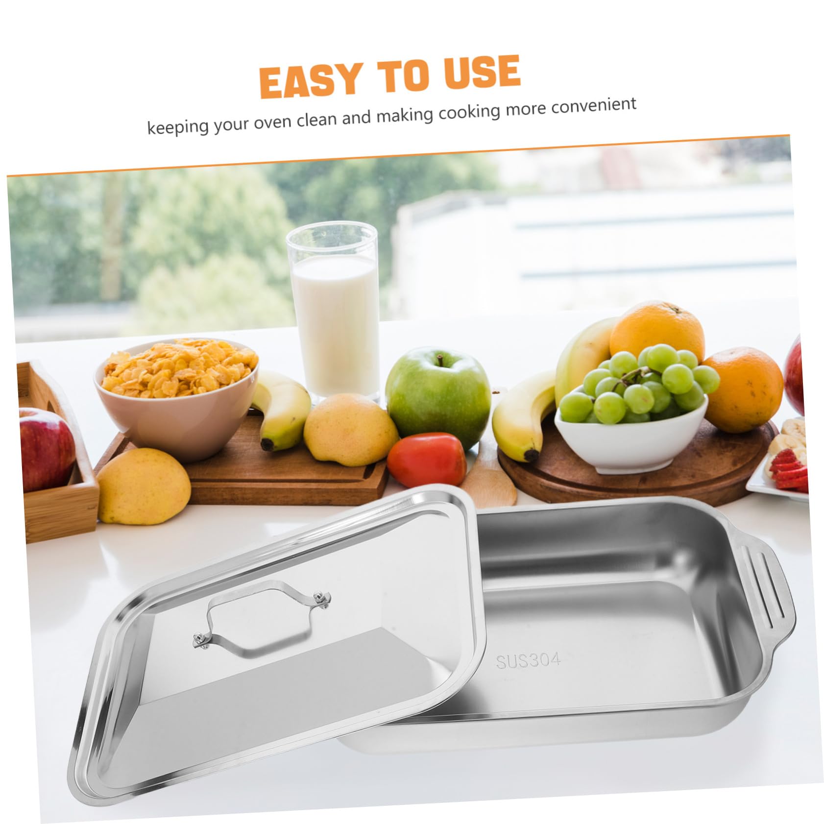 Asar y Hornear Bandeja Rectangular de Acero Inoxidable con Diseño Profundo y Resistente Pescado y Carnes para Uso en Parrilla y Horno