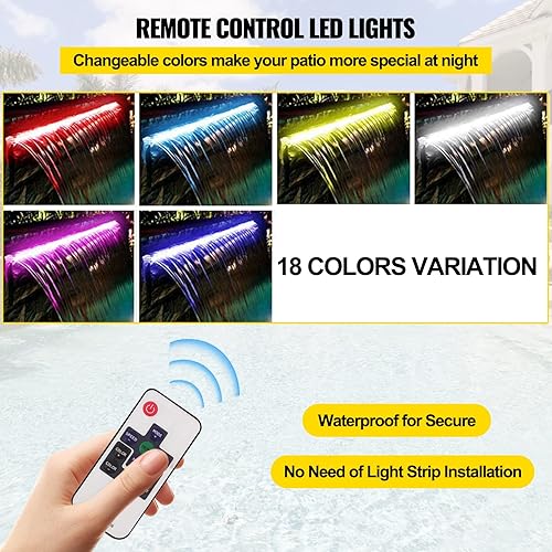 Miniatura 5 de VEVOR Fuente de piscina de acero inoxidable para piscina, cascada de 59.4 x 4.5 x 3.1 pulgadas (ancho x profundidad x alto) con tira de luz LED