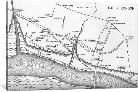 Amazon Com Icanvasart 1 Piece Map Of London In The 11th Century From A Short History Of The English People By J R Green Published 13 Canvas Print By English School 60 X 40 1 5