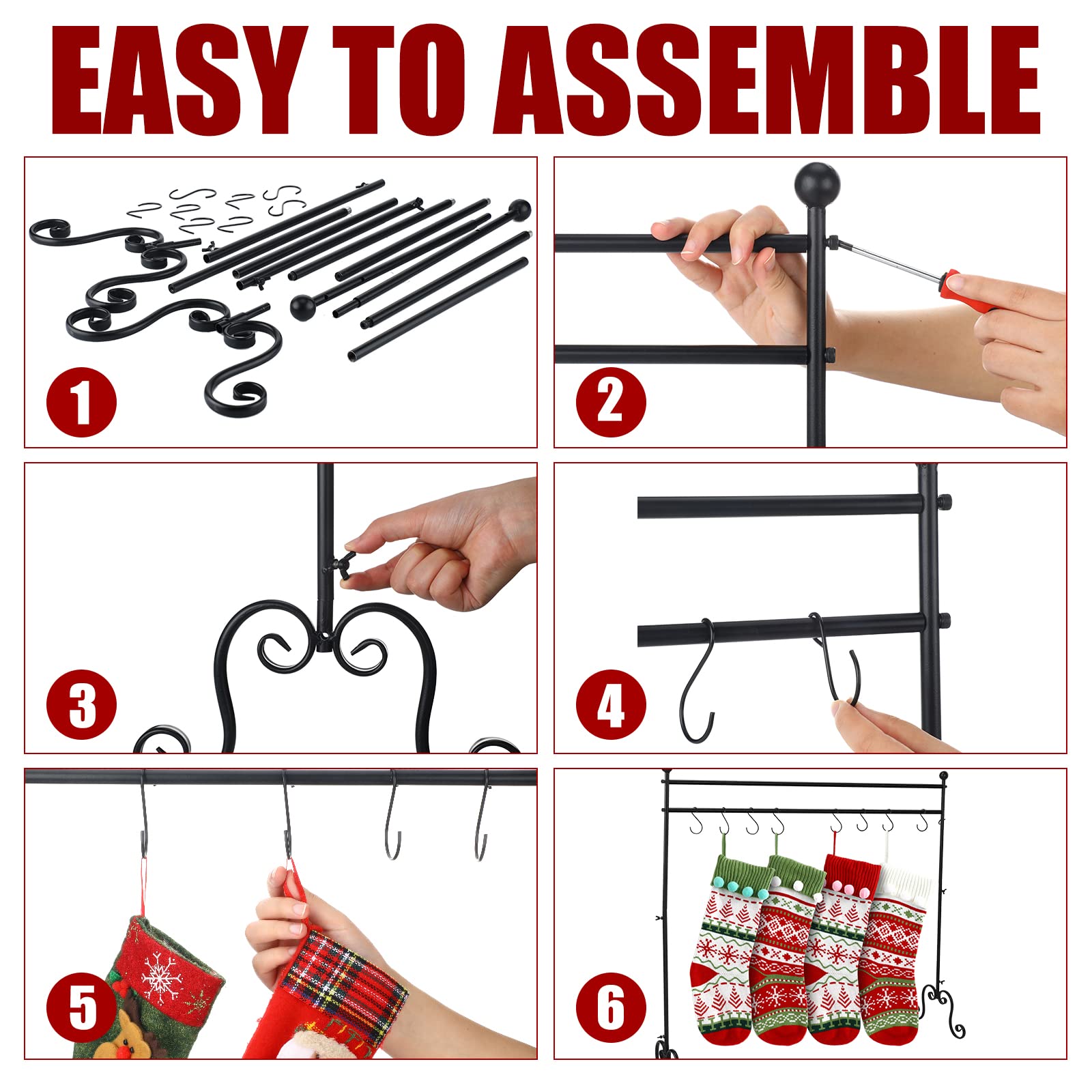 WILLBOND Black Freestanding Christmas Stocking Holder Stand, 8 Hooks, Metal, Classic Design