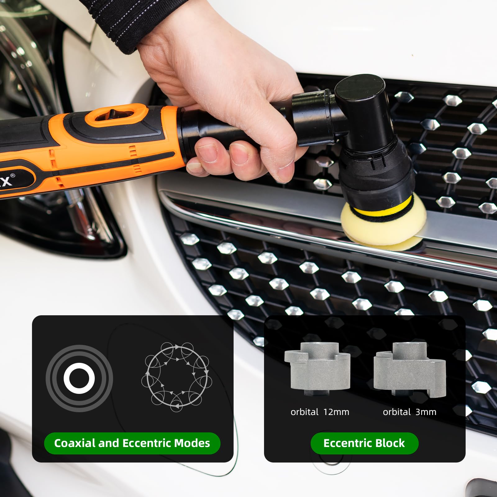 GLEX Mini lucidatrice senza fili, 12 V, per riparare graffi senza fili, mini lucidatrice per auto senza fili, con tampone di lucidatura e tampone di lana, set premium per lucidatura, levigatura e