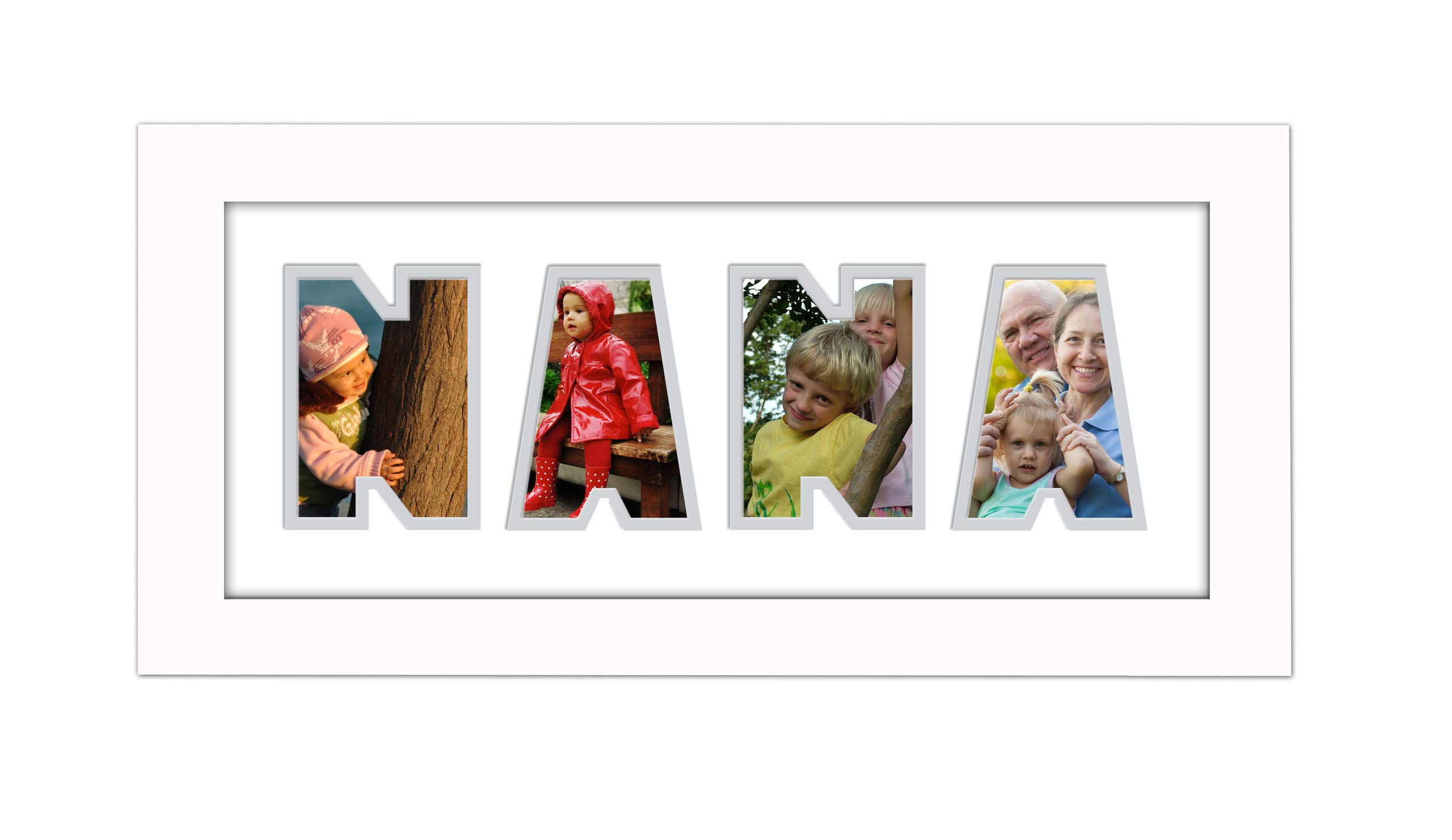 Photos In A Word White Finiah White-Grey Mount Nana Photo Frame Word Name Birthday Picture Gift Present (White Finiah White-Grey Mount)