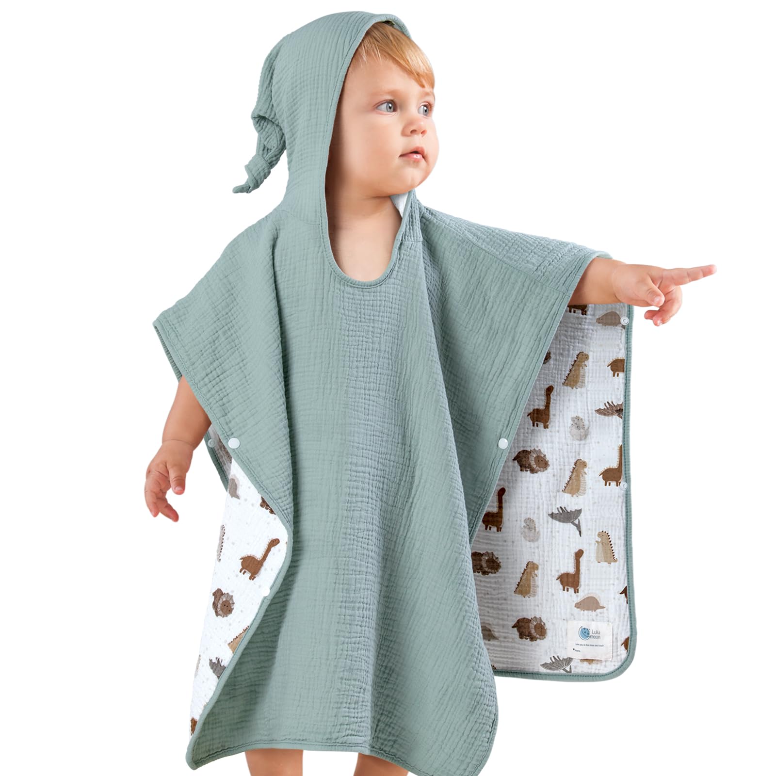 lulumoon Badeponcho Kinder Kapuzenhandtuch Baby-100% Musselin Baumwolle Babyhandtuch mit Kapuze - Poncho Badetuch für Kinder Baby 60 x 60 cm(Salbei grün)