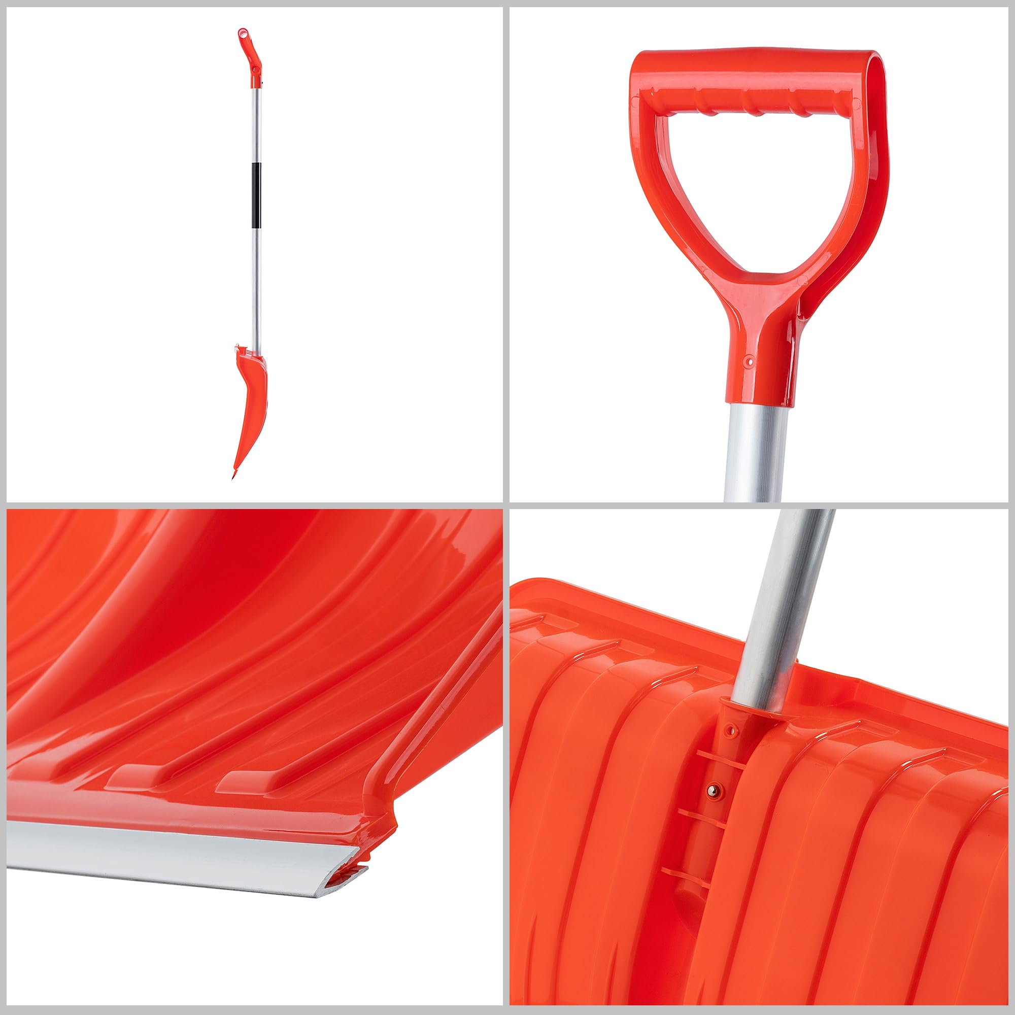 KADAX Pelle à Neige Professionnelle 50 x 138 cm - Poignée Antidérapante, Lame en Plastique et Bord en Aluminium (Orange)