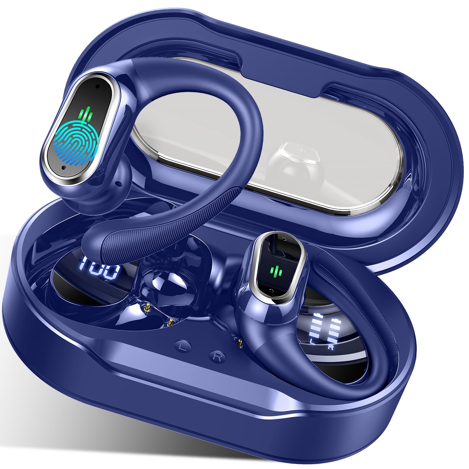 Wireless Earbuds, 2025 Bluetooth 5.4 Headphones Sport, Bluetooth Earbuds with ENC Noise Canceling Mic, 50H Stereo Wireless Headphones IP7 Waterproof with Earhooks, Dual LED Display for Workout/RunningCarbonfree CertifiedClimatePartner certified