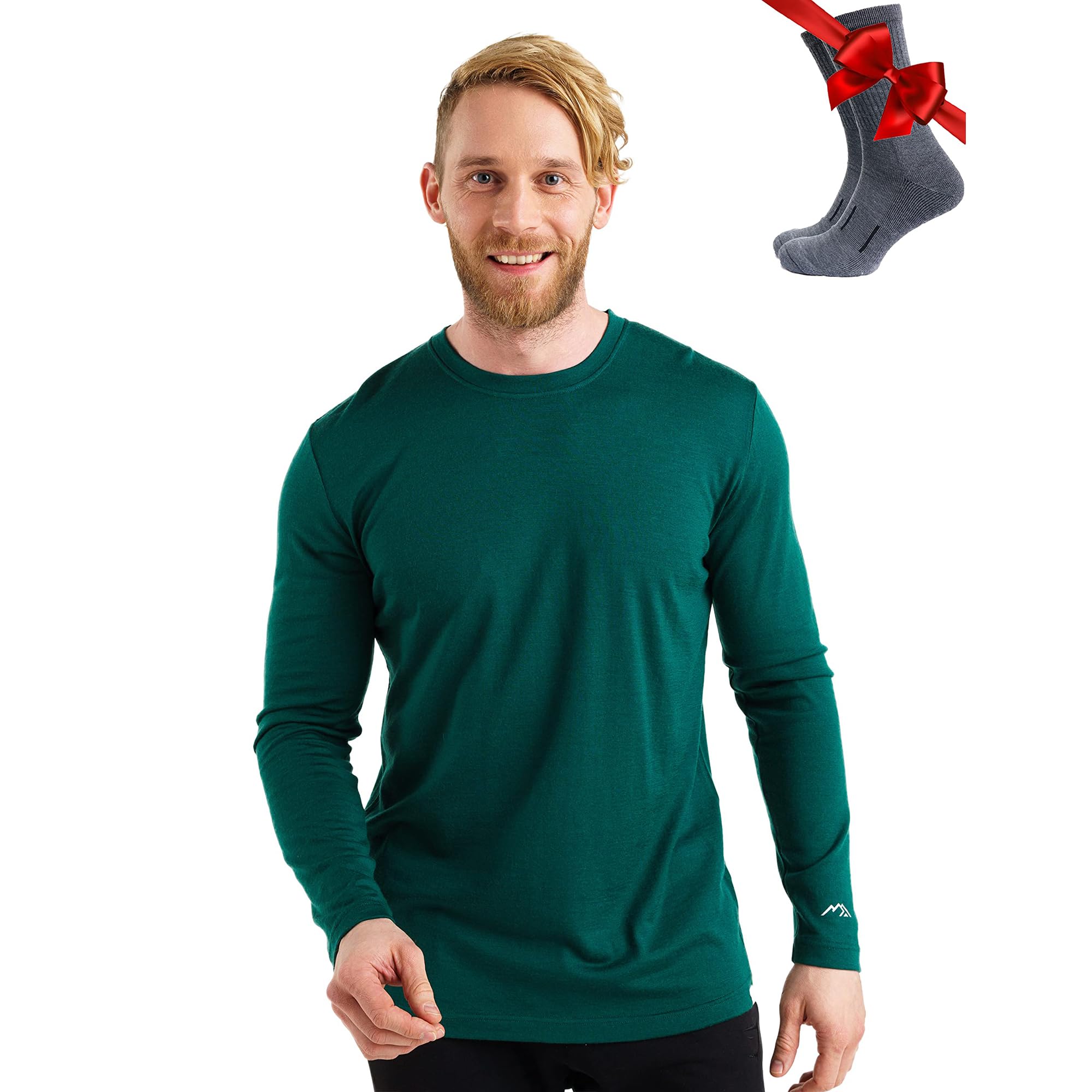 Merino.tech Maglia Termica Lana Merino Uomo - 100% Intimo Termico Lana Merino Uomo Leggero, Medio, Pesante con Calzini
