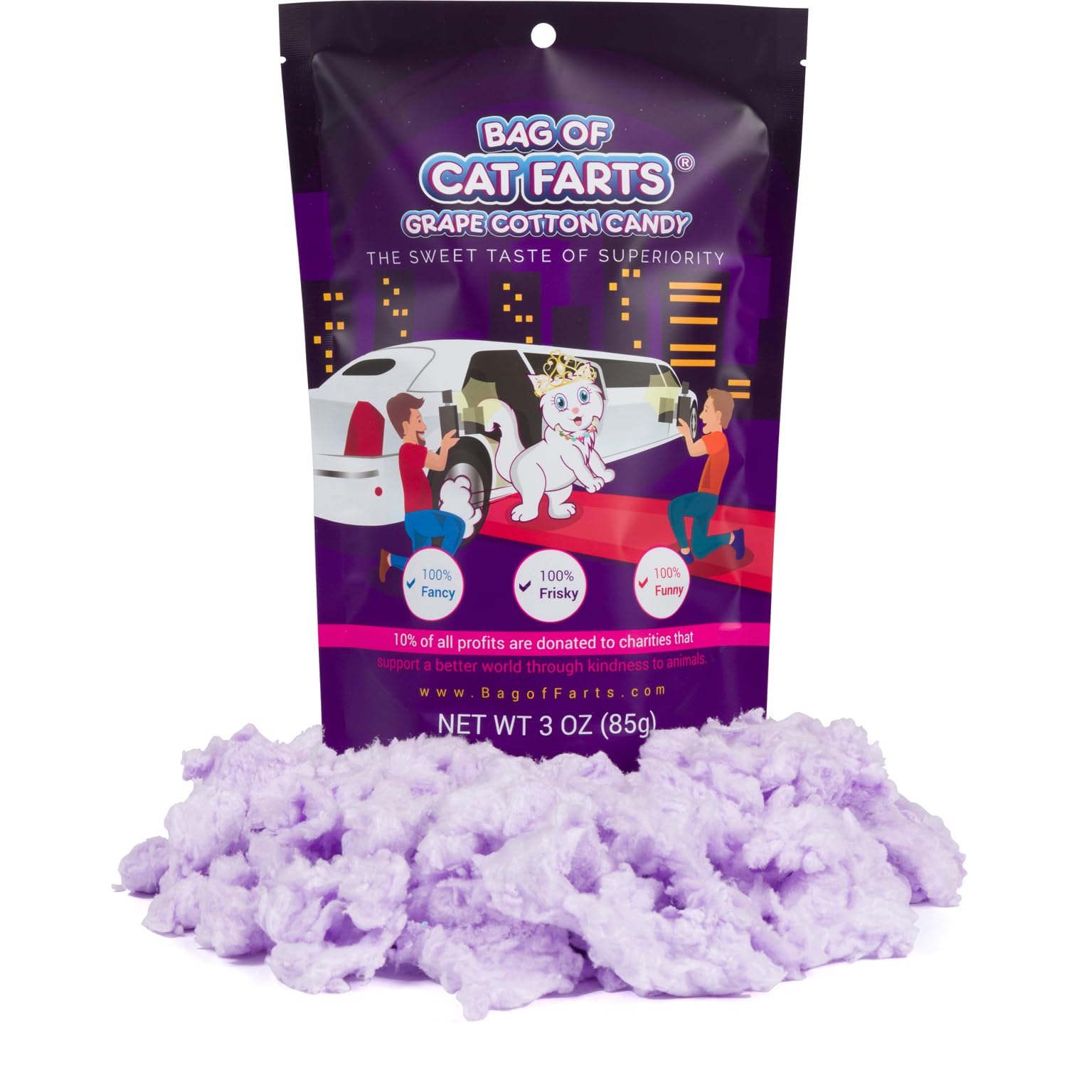 Bag of Cat Farts Grape Cotton Candy, 1 pack / 3 ounces
