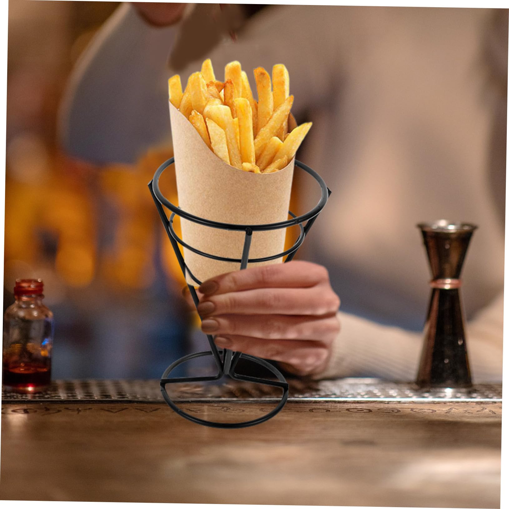 PRETYZOOM 4pcs French Fries Cone Holders Snack Display Baskets for Fried Food Appetizers and Chicken Versatile Serving Racks for Restaurants Parties and Home Use Design