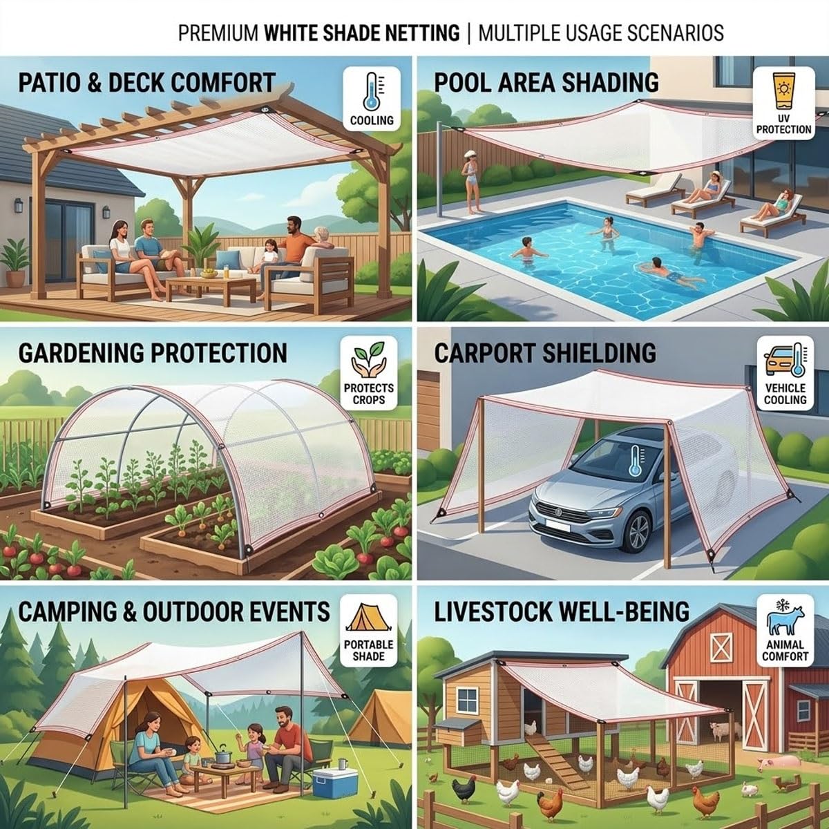 Du White efor Garden 55% siatka chroniąca przed promieniowaniem UV z przelotkami, oddychająca plandeka siatkowa do roślin domowych i (3,7 x 19,5 m)