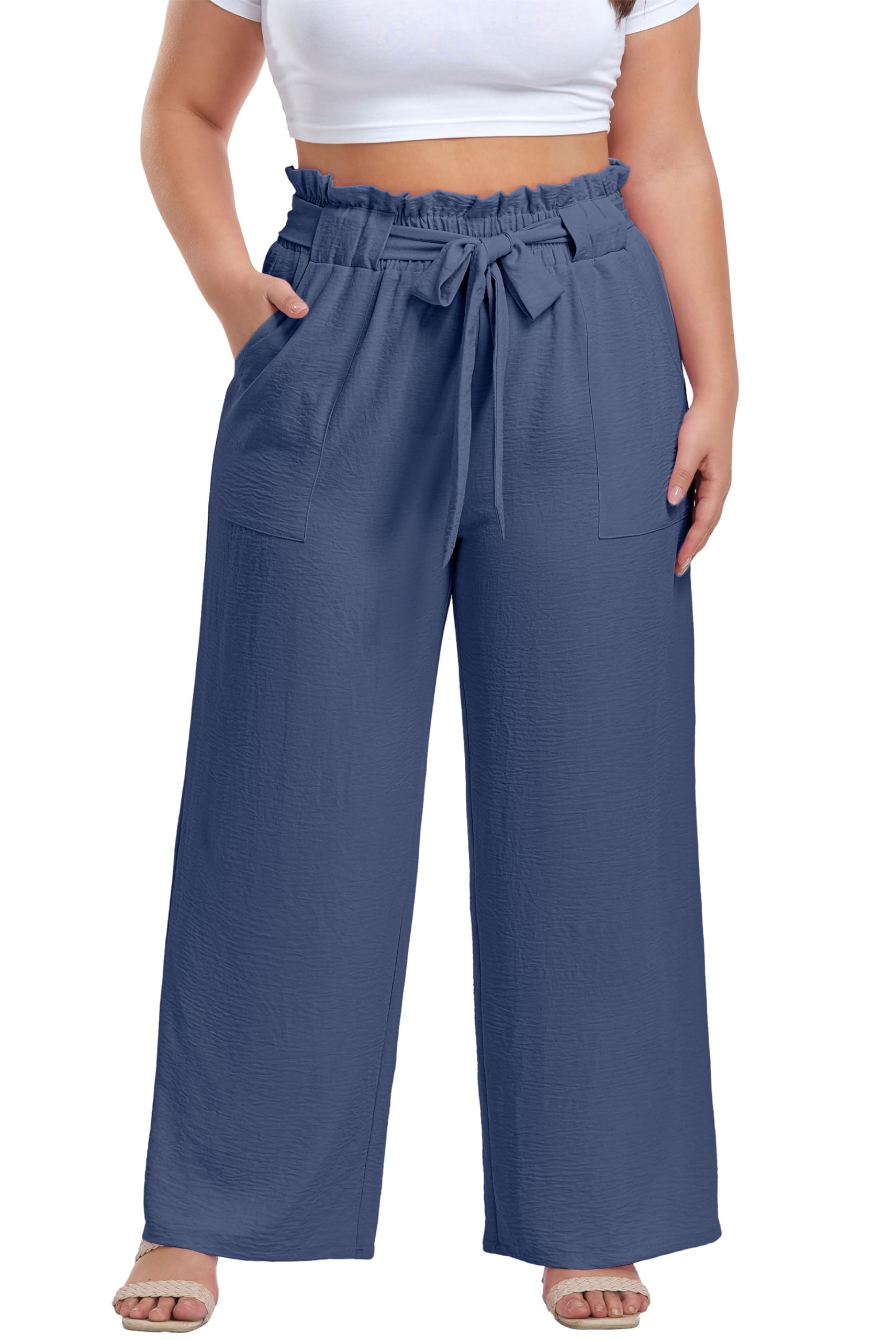 OLRIK Plus Size Pants for Women High Waisted Wide Leg Casual Palazzo Pants