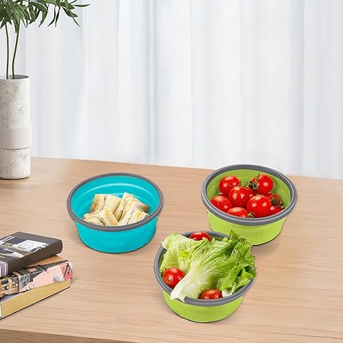 Miniatura 7 de ABSOK 2 cuencos plegables con tapas, contenedores plegables de preparación de comidas reutilizables, recipientes de silicona para almacenamiento de
