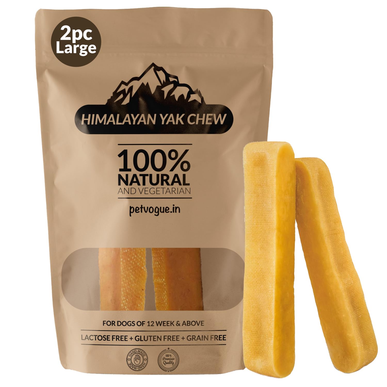 PetVogue Himalayan Yak Cheese Dog Chew | Long Lasting Rawhide, Stain Free, Protein Rich, Low Odor | 100% Natural, No Lactose, Gluten Or Grains | Large Pack, Adult, Stick