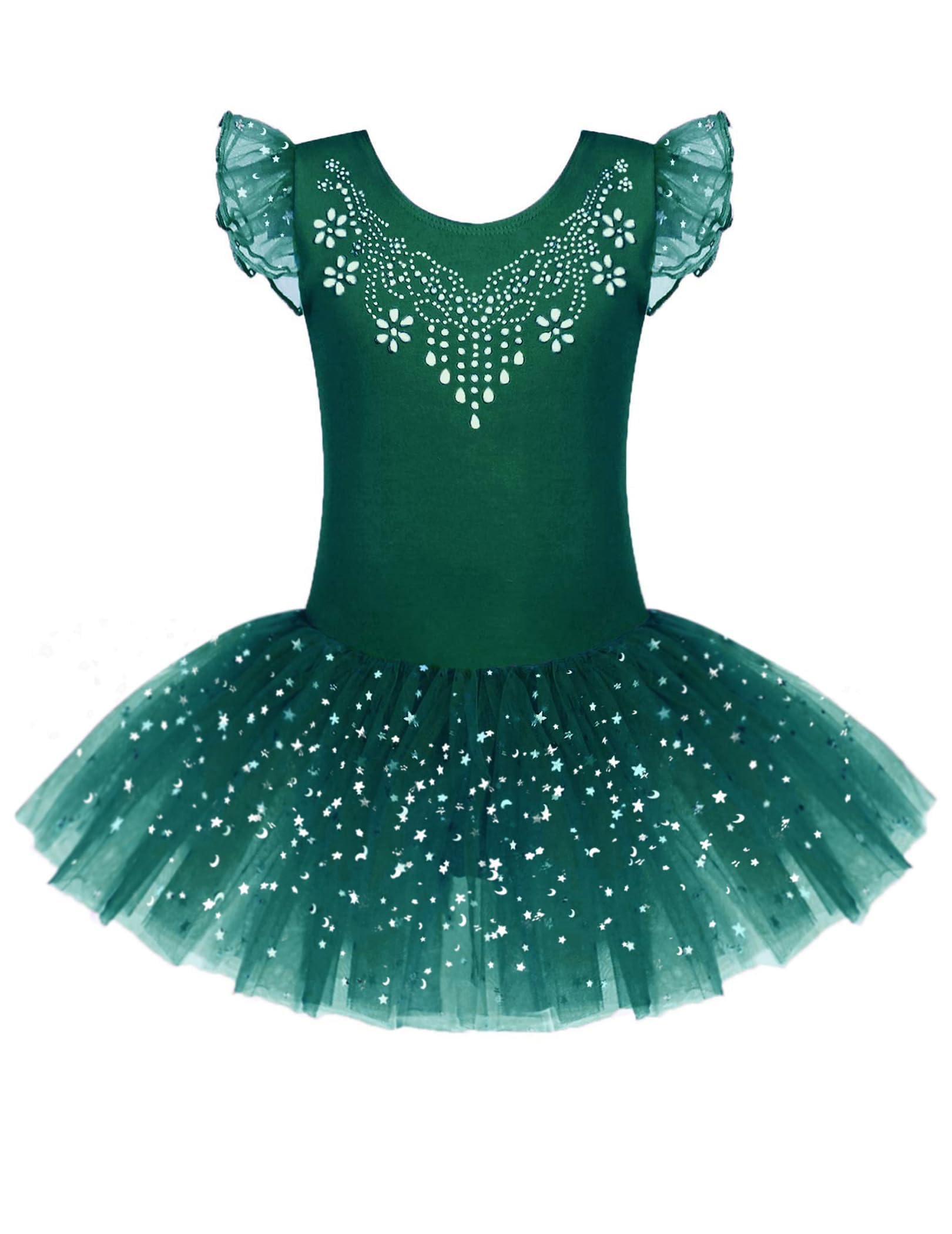 Zaclotre Kid Girls Ruffle Sleeve Ballet Skirted Leotard Shiny Dance Tutu Dresses